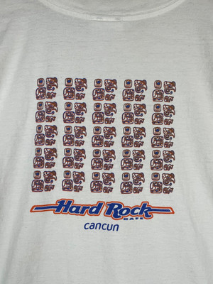 Vintage 90s Hard Rock Cafe Cancun Mexico T-Shirt Mens XL White Aztec Promo Print