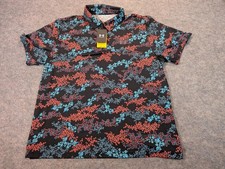 Under Armour Polo Shirt Mens 2XL Black Floral Playoff Polo Golf UPF 40 Loose