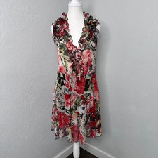 Floral Ruffle V-Neck Tiered Sleeveless Dress Red Green Cream Multi Color