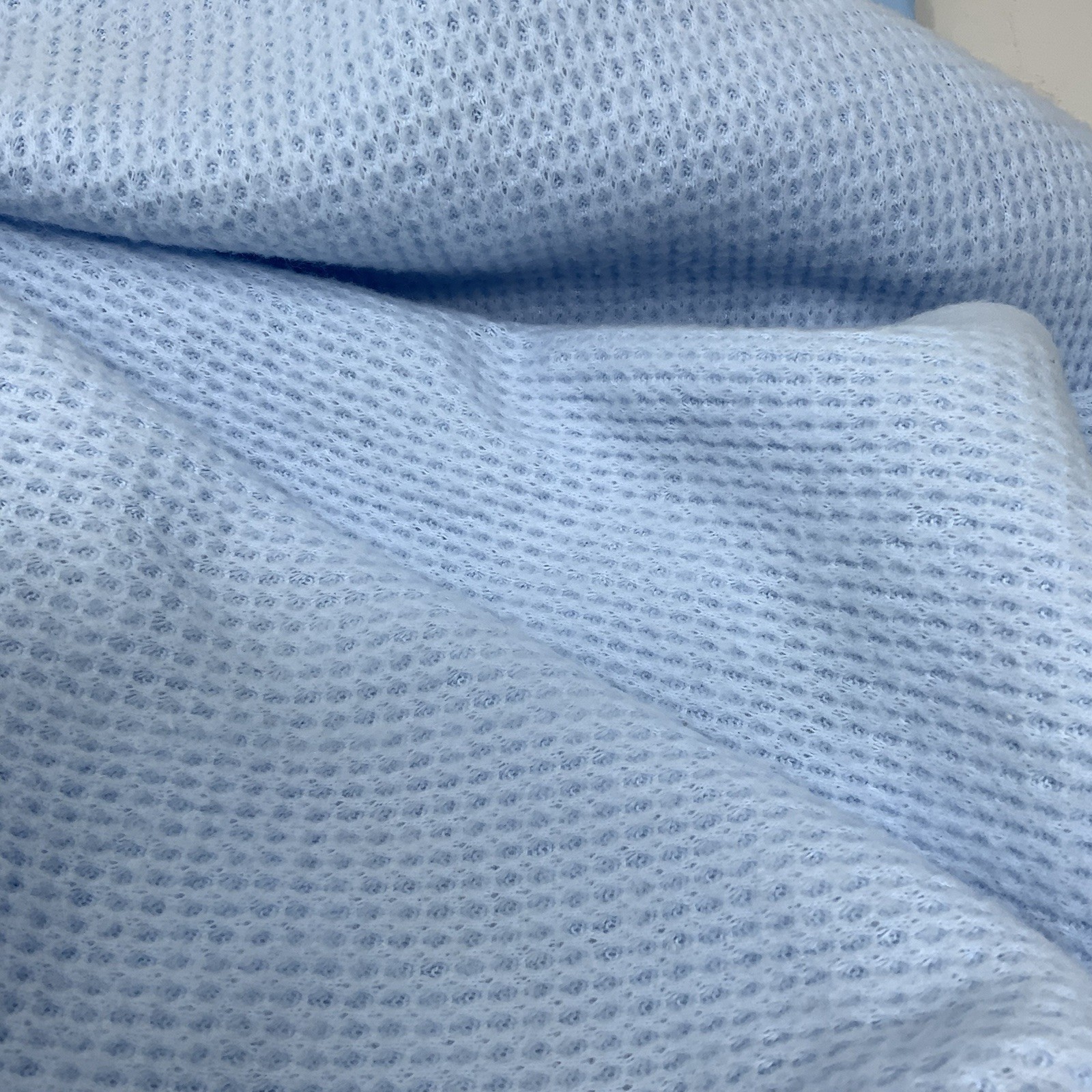 Vtg Baby Morgan Blue Acrylic Soft Waffle Weave Baby Crib Blanket 52x39 USA Made