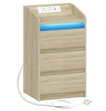 LED Bedside Table 2 Drawers Cabinet Charging Station Nightstand Storage Black