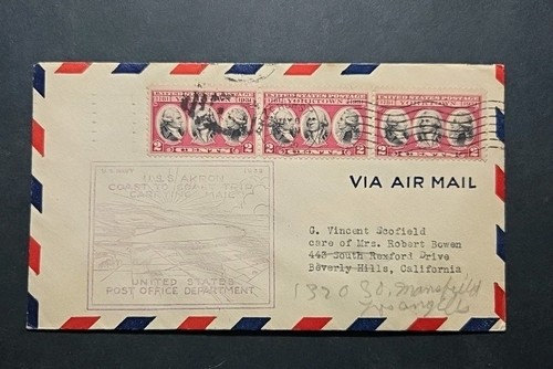 US 1932 USS Akron ZRS-4 Airship Flown Coast-Coast Mail Flight Naval Event Cover