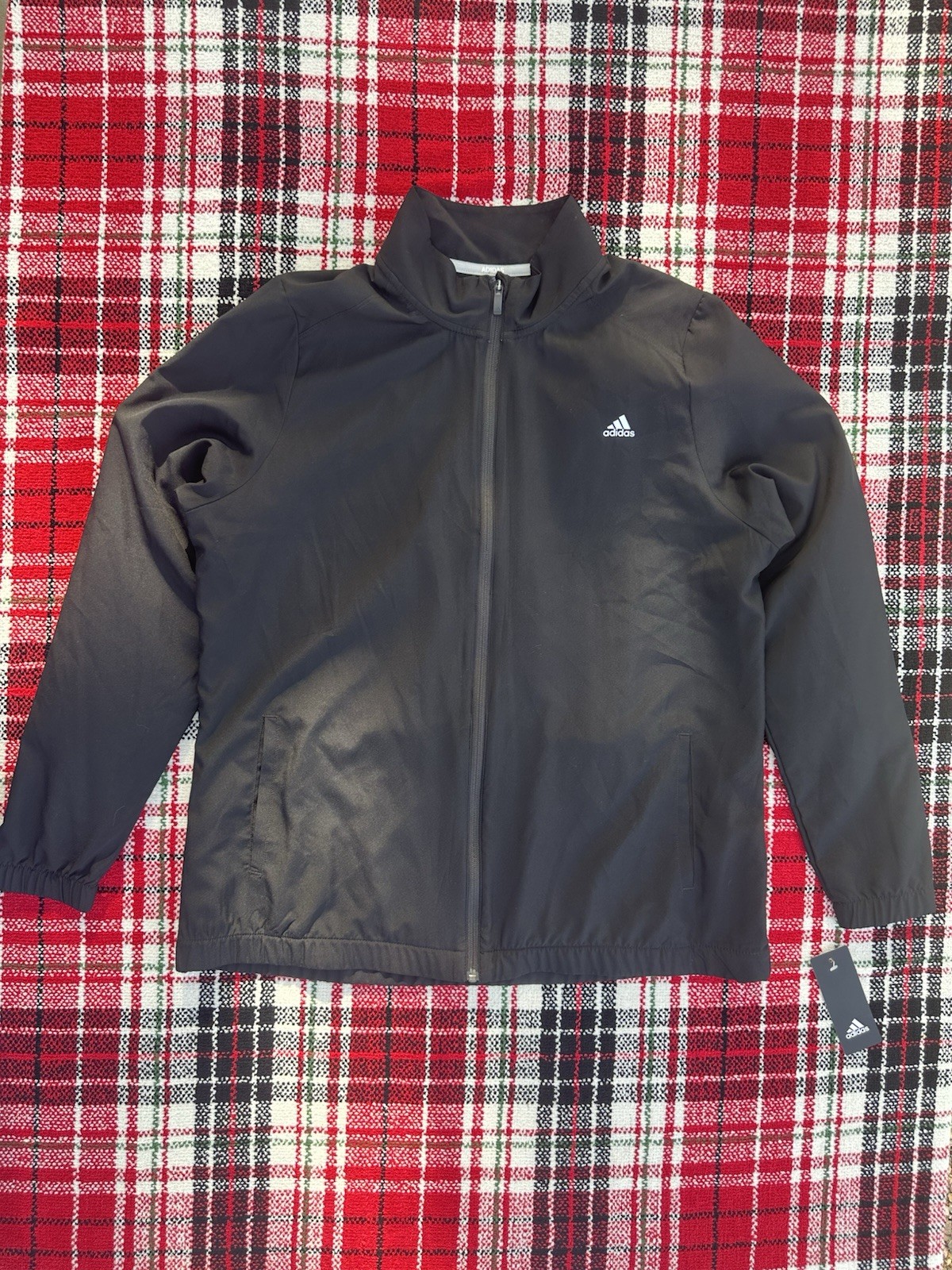Adidas Men's Windbreaker Jacket XL Black Full Zip Athletic Golf Coat NWT $100