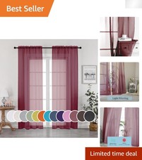 84  Burgundy Sheer Drapes With Rod Pocket Design - 2 Panels for Bedroom/Living