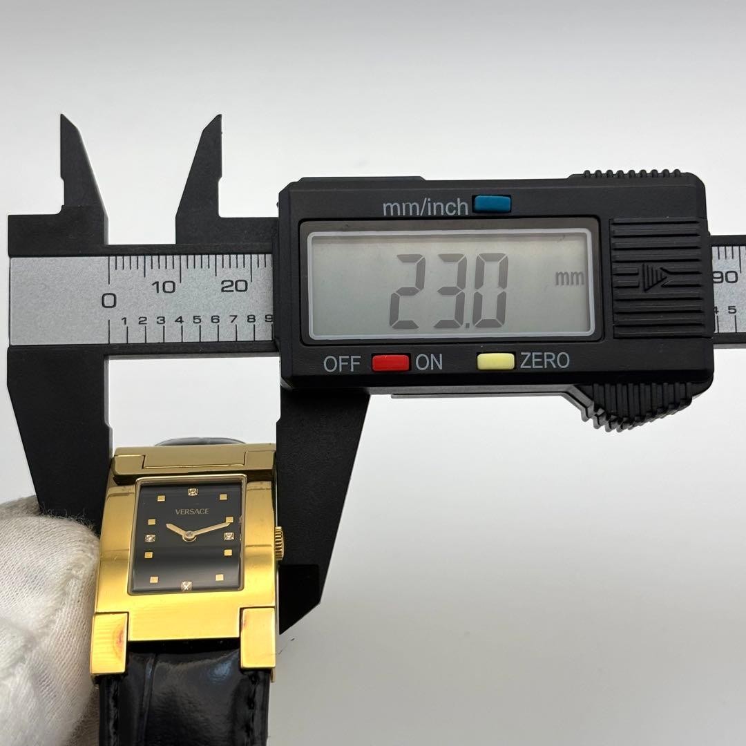 Versace Dress Watch Quartz Leather Strap 4P Diamond Square Mens Gold wrist 18cm thumbnail 8