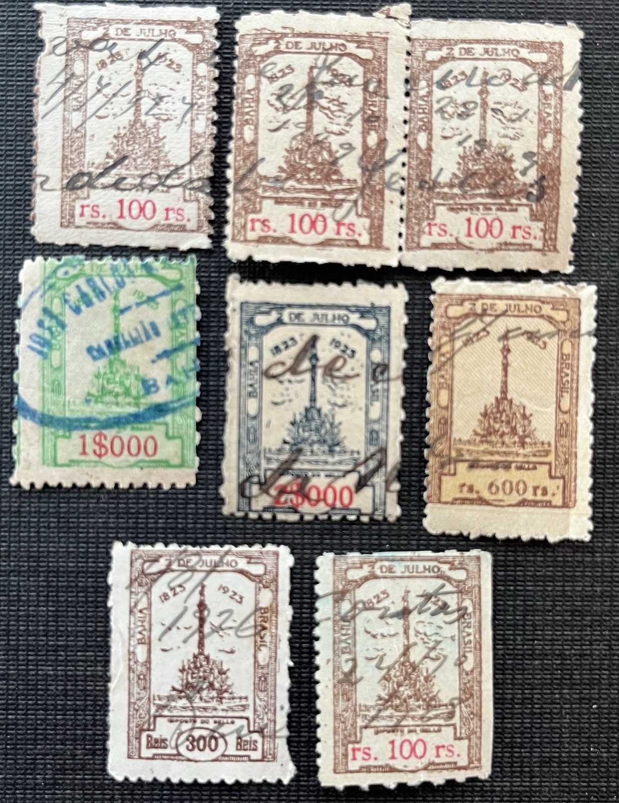 Brazil - Lot Of 8 Classic 1920’s Revenue Tax  Stamps