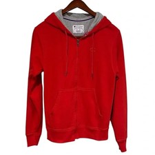 Champion Powerblend Fleece Red Full Zip Hoodie Long Sleeve Sweatshirt Logo S0891