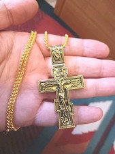 Russian Orthodox Cross Necklace Golden Steel
