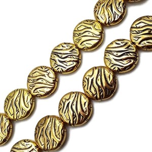 Authentic Vintage Acrylic Antiqued Etched Gold Plated Coin Beads Size 25mm 16" Strand