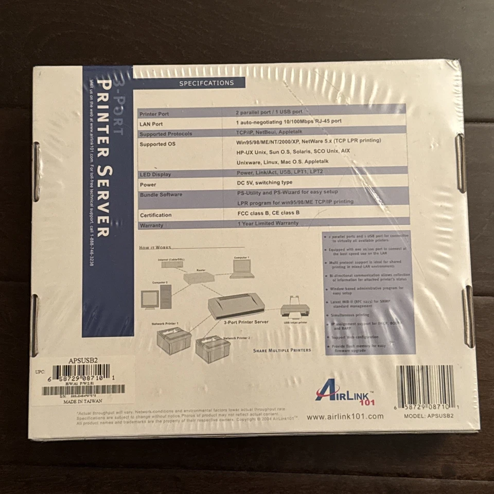 New & sealed AirLink 3-Port Printer Server APSUSB2 - Image 2 of 3