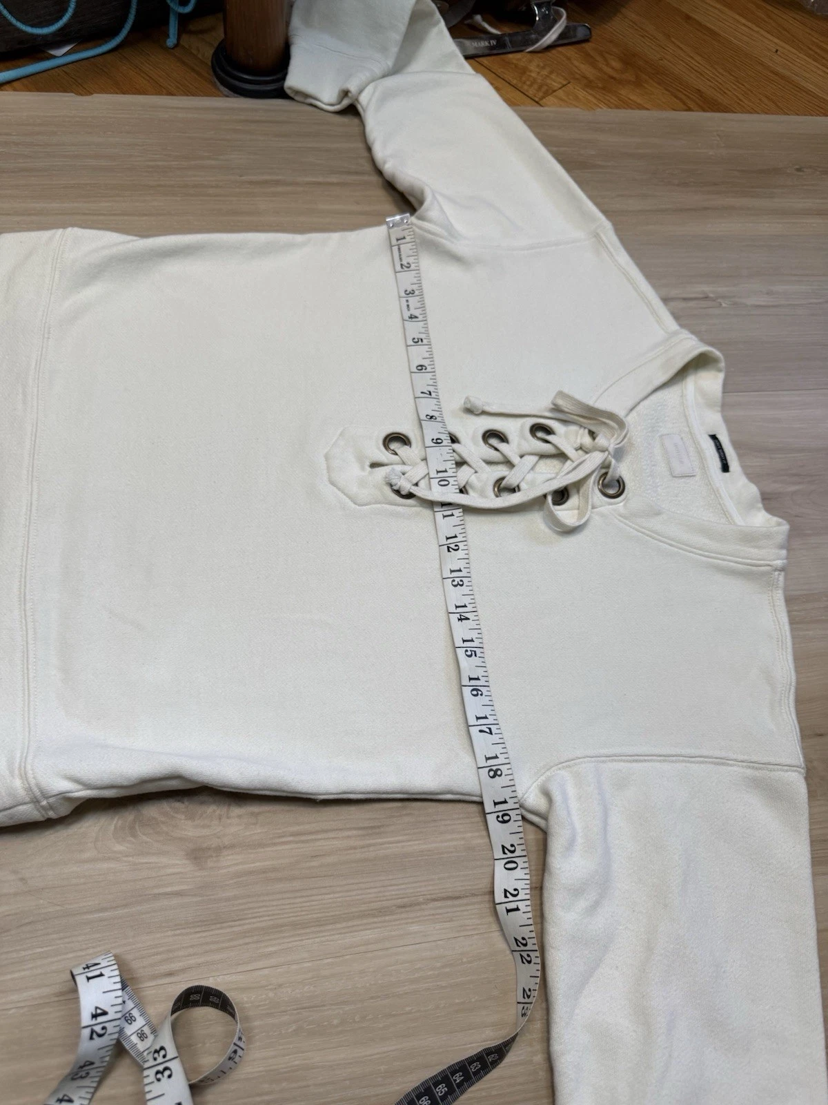 OFF WHITE Maglione maglione mamma jeans top felpa rivetti stringati avorio bianco sporco taglia XS