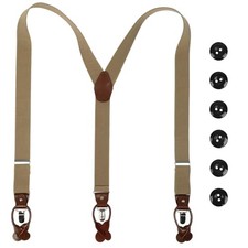 Men Suspenders Adjustable,1.4 Inch Wide Heavy Duty Y-Back Elastic Light Khaki