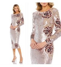 NWT Chic Mac Duggal Sequin Asymmetrical Floral Long Sleeve Midi Dress: Size 4