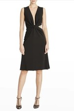 Halston Selena Dress Size 4 UK 8 Black Twist Front Cut Out Crystal Embellished