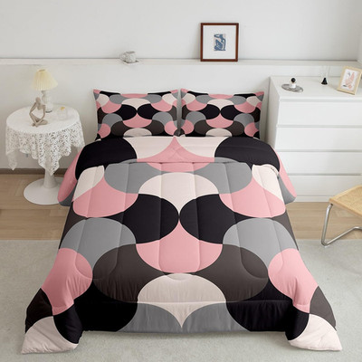 Feelyou Geometric Print Bedding Set Geometric Pink Grey Black Comforter Set For