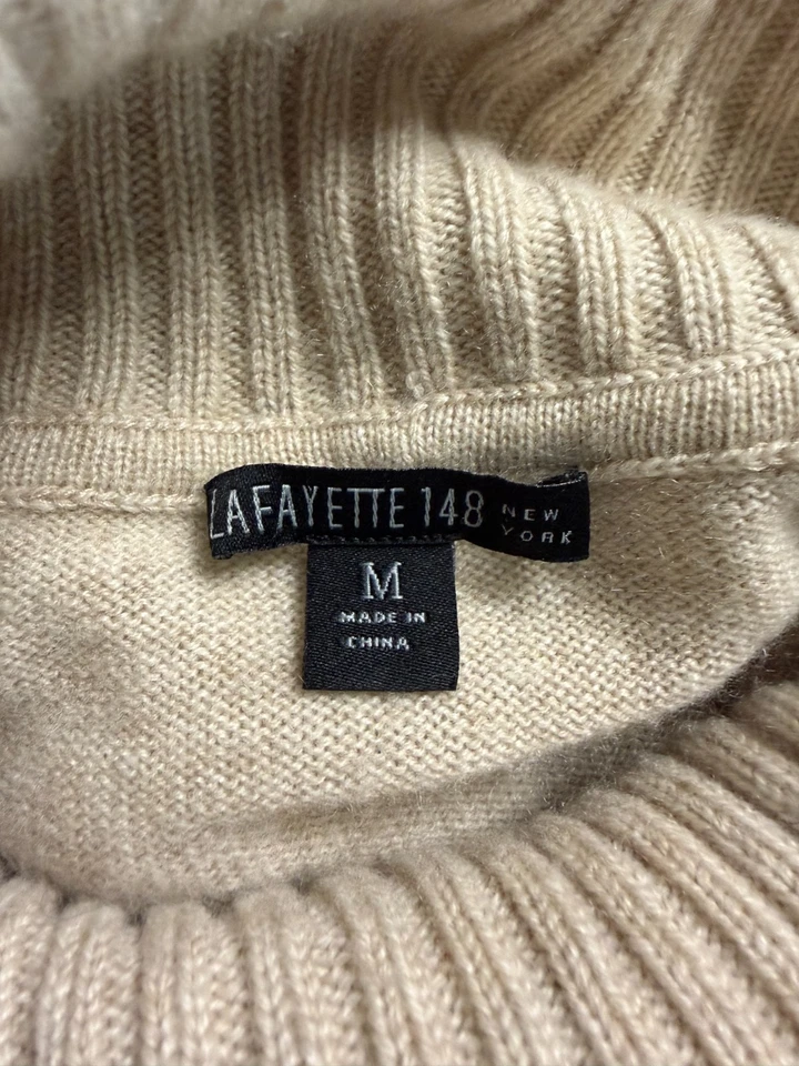 Suéter Lafayette 148 New York Tostado Neutro 100% Cachemira Cuello Alto M Lujo Foto 4 de 4