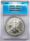 1996 $1 1 oz American Silver Eagle ANACS MS70 Top Pop Quality - Blue Label