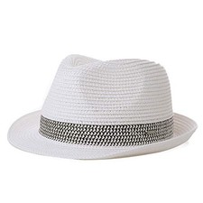 Packable Straw Fedora Panama Sun Summer Beach Hat Cuban Trilby Men Large White
