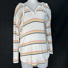 Woman’s M Off White Striped Thin Hooded V-neck Sweatshirt - Market & Spruce