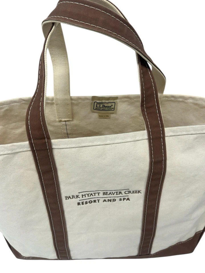 Bolso de Mano LL Bean Boat y Natural/Marrón Grande Abierto Lona Años 90 De Colección Foto 3 de 4