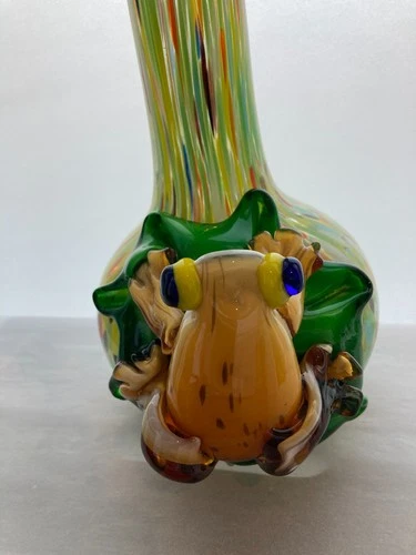 Piazza Murano Venetian Art Glass Bottle-Neck Vase with Frog