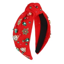  AVETEE Christmas Headband for Women, Red Knotted Headband with Rhinestone 