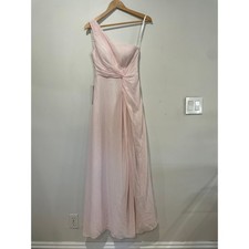 NWT Azazie Brooke A-Line One Shoulder Stretch Satin Dress Blushing Pink Size A0