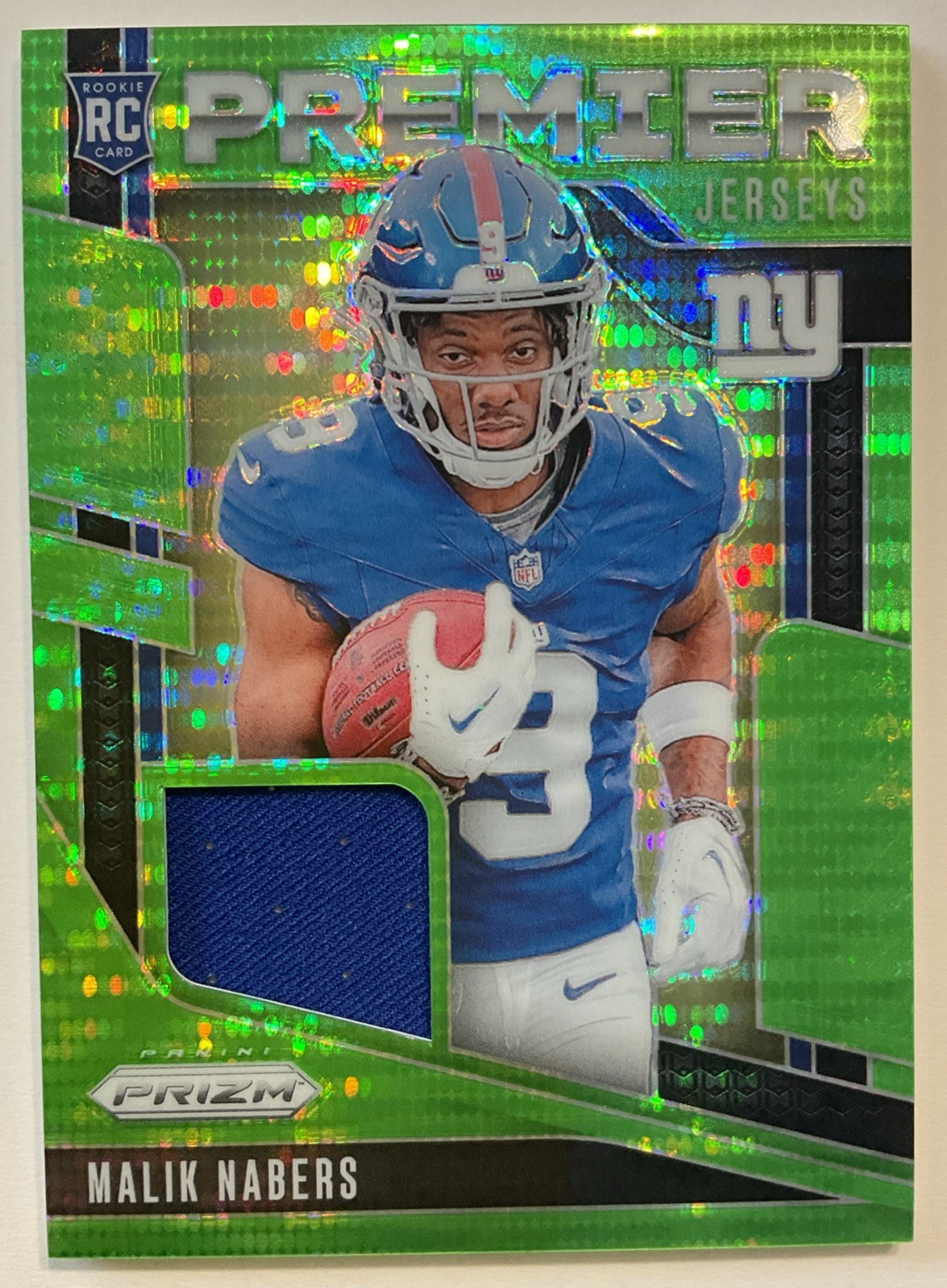 2024 Panini Prizm Premier Jerseys Green Pulsar Malik Nabers #PJ-MNS (RC) Giants
