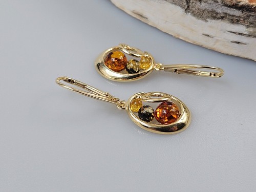 pendientes de oro con piedras preciosas cristal ámbar báltico colgante gota... - Imagen 6 de 6