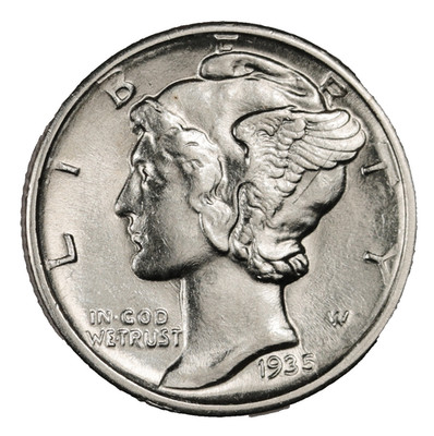 1935-D Mercury Dime   Brilliant Uncirculated   Full Bands (Inventory I)