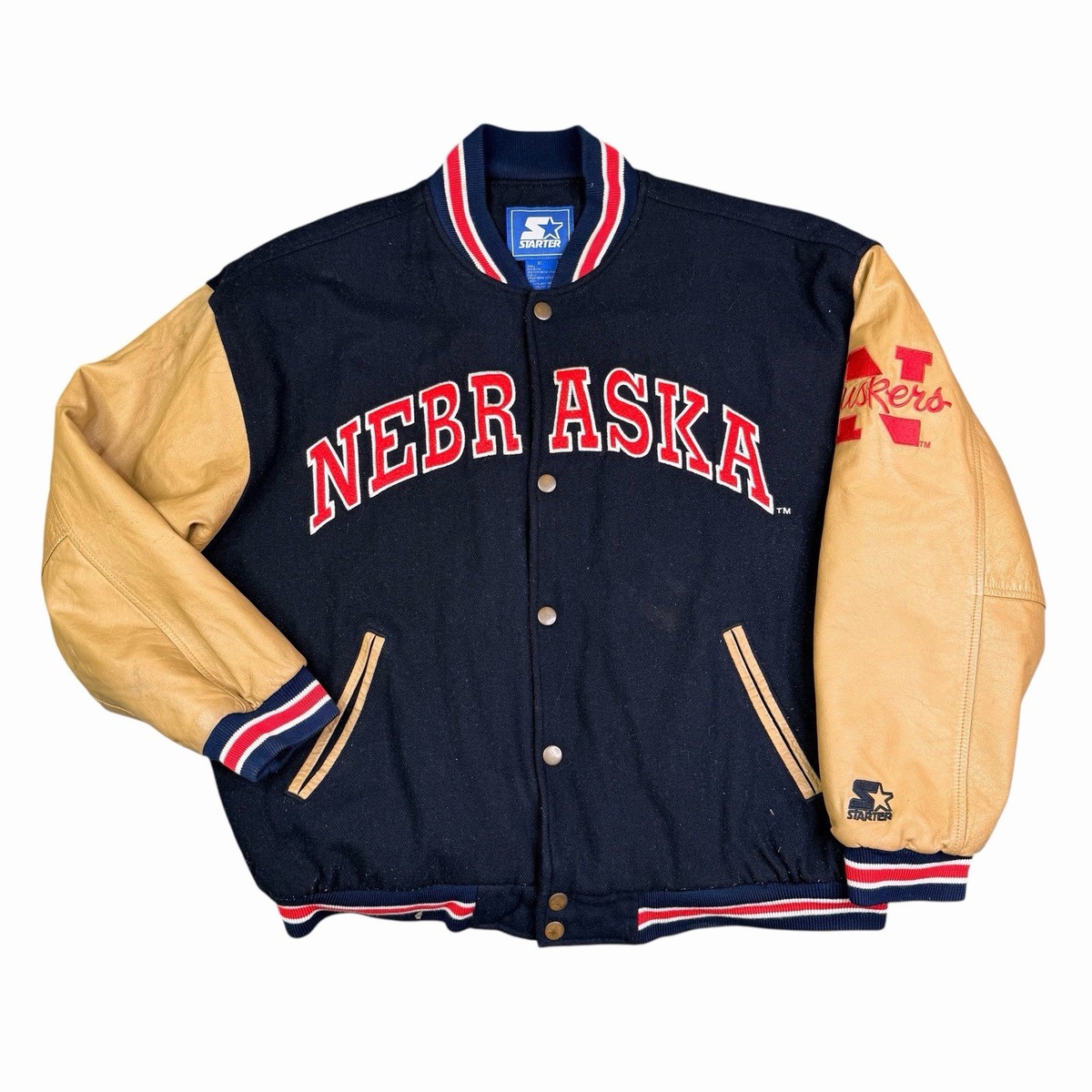 Vintage Starter Nebraska Corn Huskers NCAA Varsity Leather Jacket
