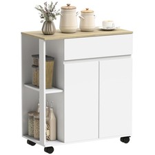 HOMCOM Carrello Cucina con Cassetto, Armadietto e Ripiani Laterali Bianco Rovere
