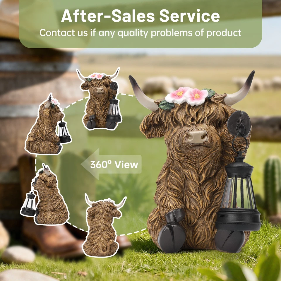 Highland Cow Solar Lantern - Bright LED, Auto-On, Rustic Farmhouse Decor - Image 3 of 4