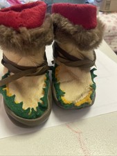 Native American Baby Boots Fur Moccasins 5 , Child Toddler Hand Laced Leather