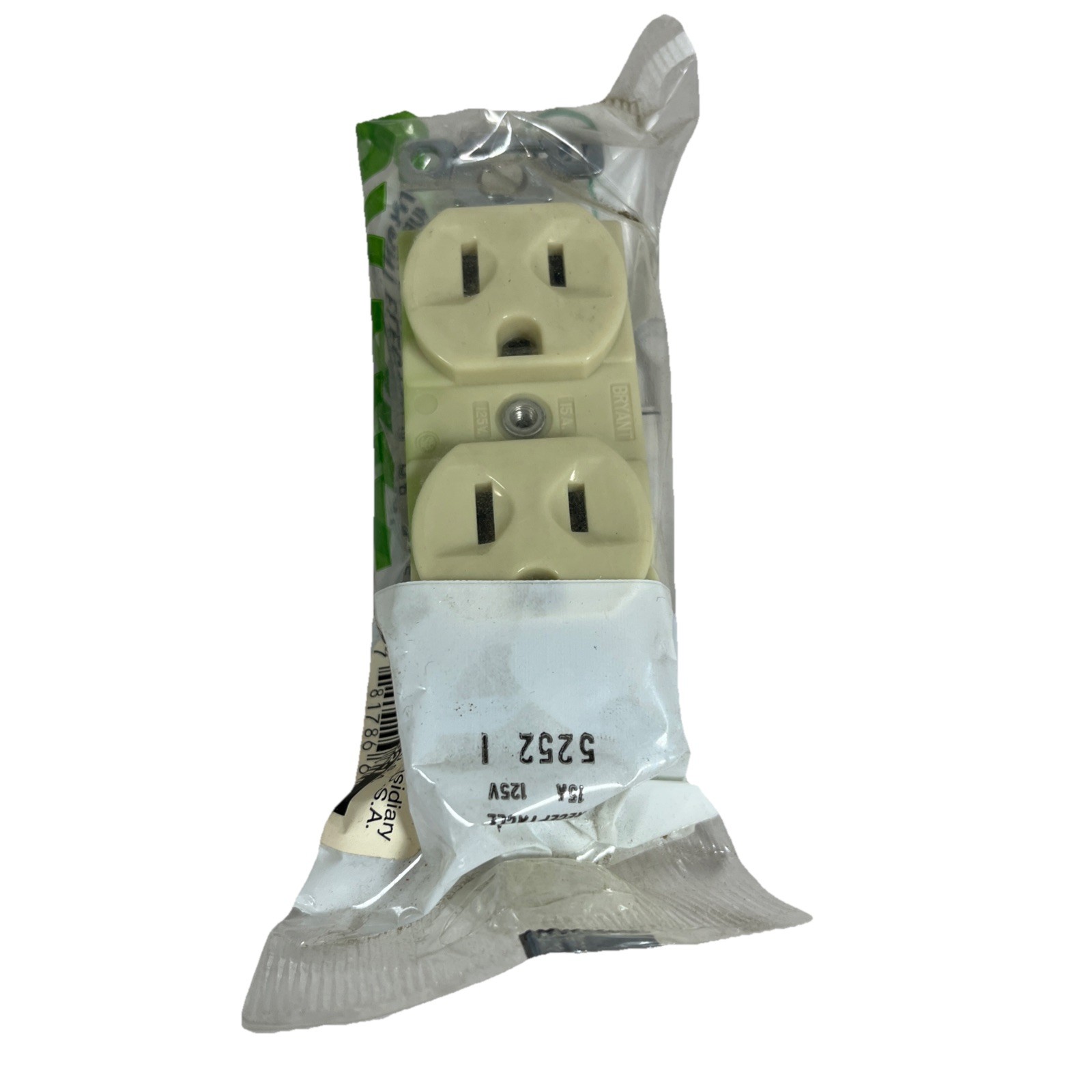 BRYANT 5252-I DUPLEX RECEPTACLE 15A 125V 5-15R - IVORY - FREE SHIPPING - NEW