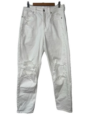American Eagle Jeans Womens 8L White Straight Distressed Ripped Stretch Denim