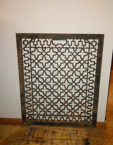 Antique 26" x 22-3/16" Gothic Cold Air / Heat Cast Iron Grate Vent