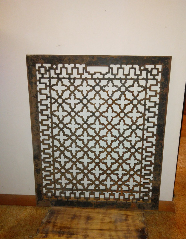 Antique 26" x 22-3/16" Gothic Cold Air / Heat Cast Iron Grate Vent
