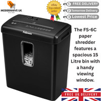 Fellowes Paper Shredder for Home Use - 6 Sheet Cross Cut 15 liters bin 