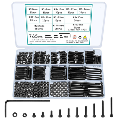 #ad 765 Pcs M3 Screws Bolts and Nuts Assortment Kit Small Hex Socket Head Cap $10.82