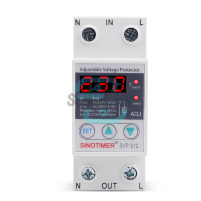 220V Din Rail Adjustable Over & Under Voltage Protector Relay Auto Reset Swtich