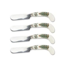 Spode Set of 4 Christmas Tree Cheese Spreaders - 4.75" Stainless Steel Flatware