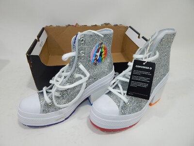 NIB Converse Chuck 70 De Luxe Heel Platform Boots Silver Pride A06028C Women's 9