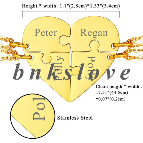 BFF Halskette - 2/3/4/5 Familie Liebe/Freunde Schmuck Gratis Gravur Herz Anhänger - Bild 5 von 31