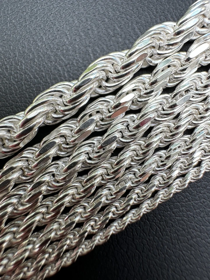 Men's Women's Real Solid 925 Sterling Silver Rope Chain 1.5-5mm 16"-30" ITALY - Image 4 of 4