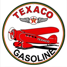 TEXACO AVIATION GASOLINE Metal Sign 14 & 18 Round