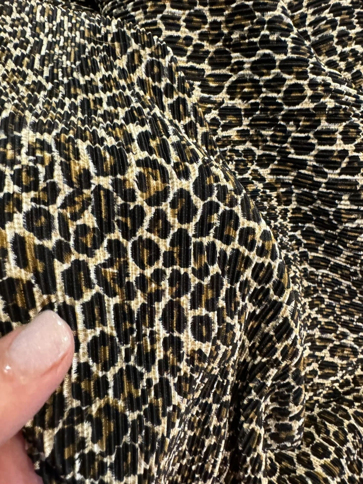 NUEVO MARRÓN NEGRO Leopardo Poli Acordeón Plisado 4 Vías Tela Elástica 3 Yardas 56"W Foto 3 de 4