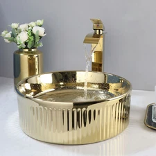 Round Golden Paint Art Basin Wash Ceramic Basin Mixer Faucet  Pop Drain Set