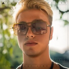 Mens Gentlemanly Rectangle Flat Top Double Bridge Mob Metal Arm Sunglasses