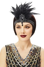 BABEYOND 1920s Flapper Headpiece 20s Carnival Feather Headband Crystal Black 